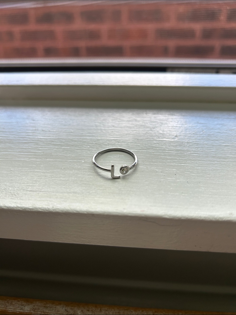 Sterling Silver Initial 'L' Open Band Ring with Clear Stone - Silver